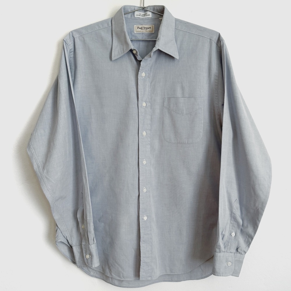 Paul Stuart Blue Oxford Shirt 15.5 36 Slim‎ Fit Cotton Shirt USA Made *FLAW*